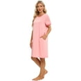thumbnail image 4 of EFINNY Women's Short Sleeves Nightgowns Stitching Contrast Nightshirt Pullover Soft Nightdress Loungewear with Pockets, 4 of 6
