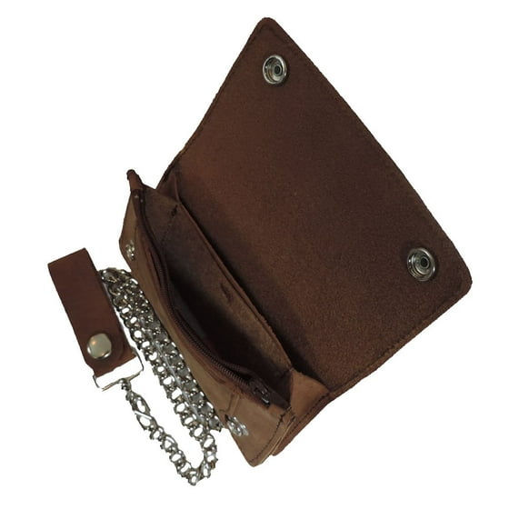 Hot Leathers - Leather Biker Billfold Chain 8&quot; Wallet Distressed Brown - 0