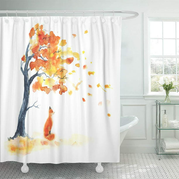 Ksadk Watercolor Autumn Tree With, Fall Tree Shower Curtain