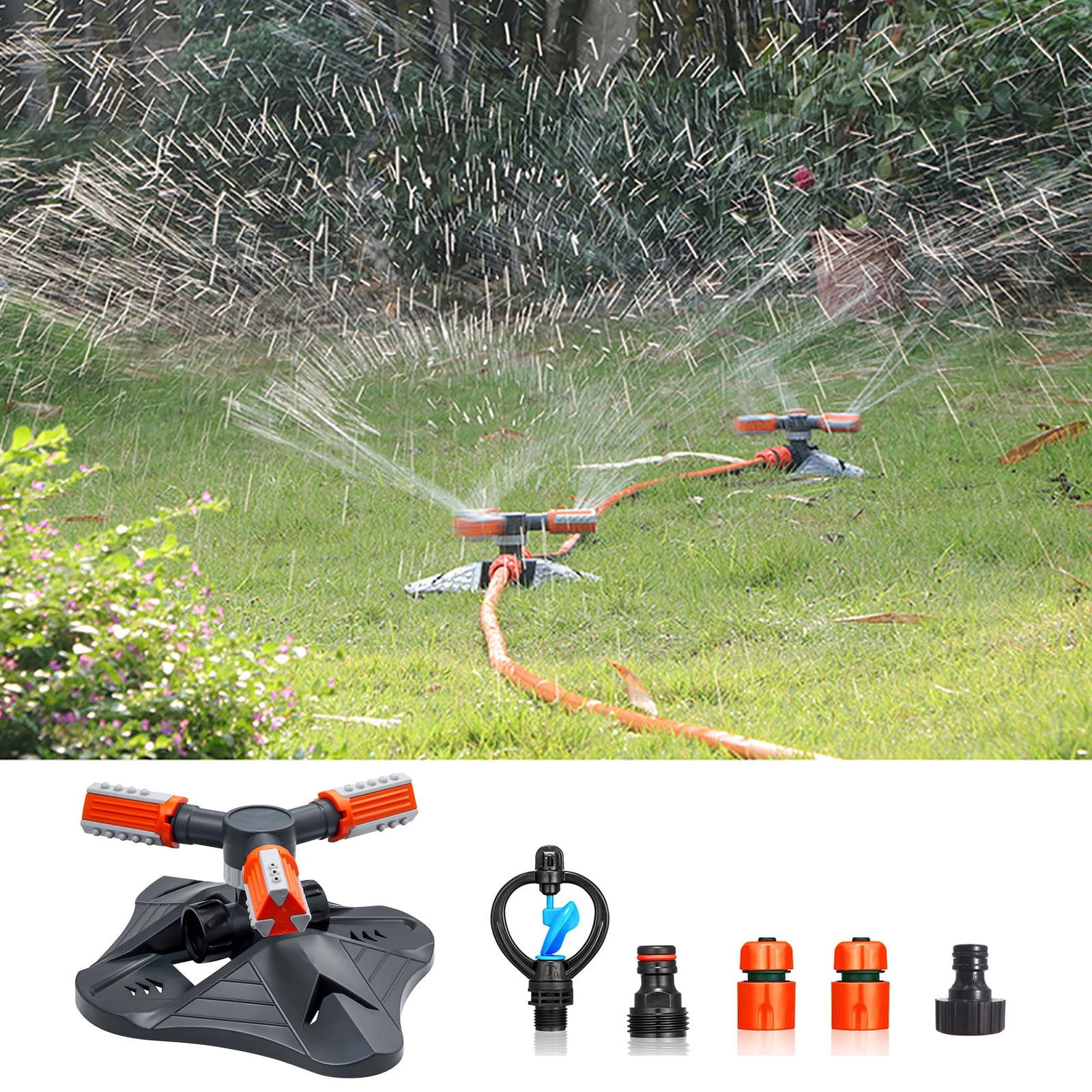 Lunxisen 2 Pcs Automatic Rotating Garden Sprinkler Nozzle Set Pressurized Showerhead For Lawn Watering Irrigation System Patio Yard