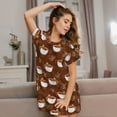 thumbnail image 3 of KLL Mignon Paresseux Ours Relaxant dans une Tasse de Café Imprimé Chemise de Nuit à Manches Courtes pour Femmes Chemise de Nuit Confortable Col Rond Mignonne Robe de Nuit à Volants, 3 of 6
