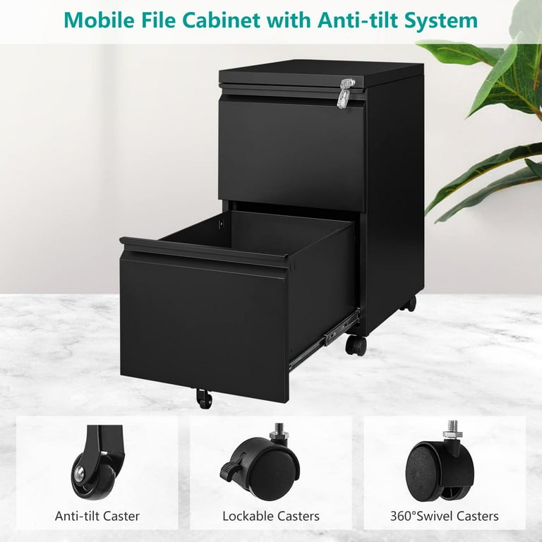 2-Drawer File Cabinet With Lock - Pink Metal Storage For Home Office