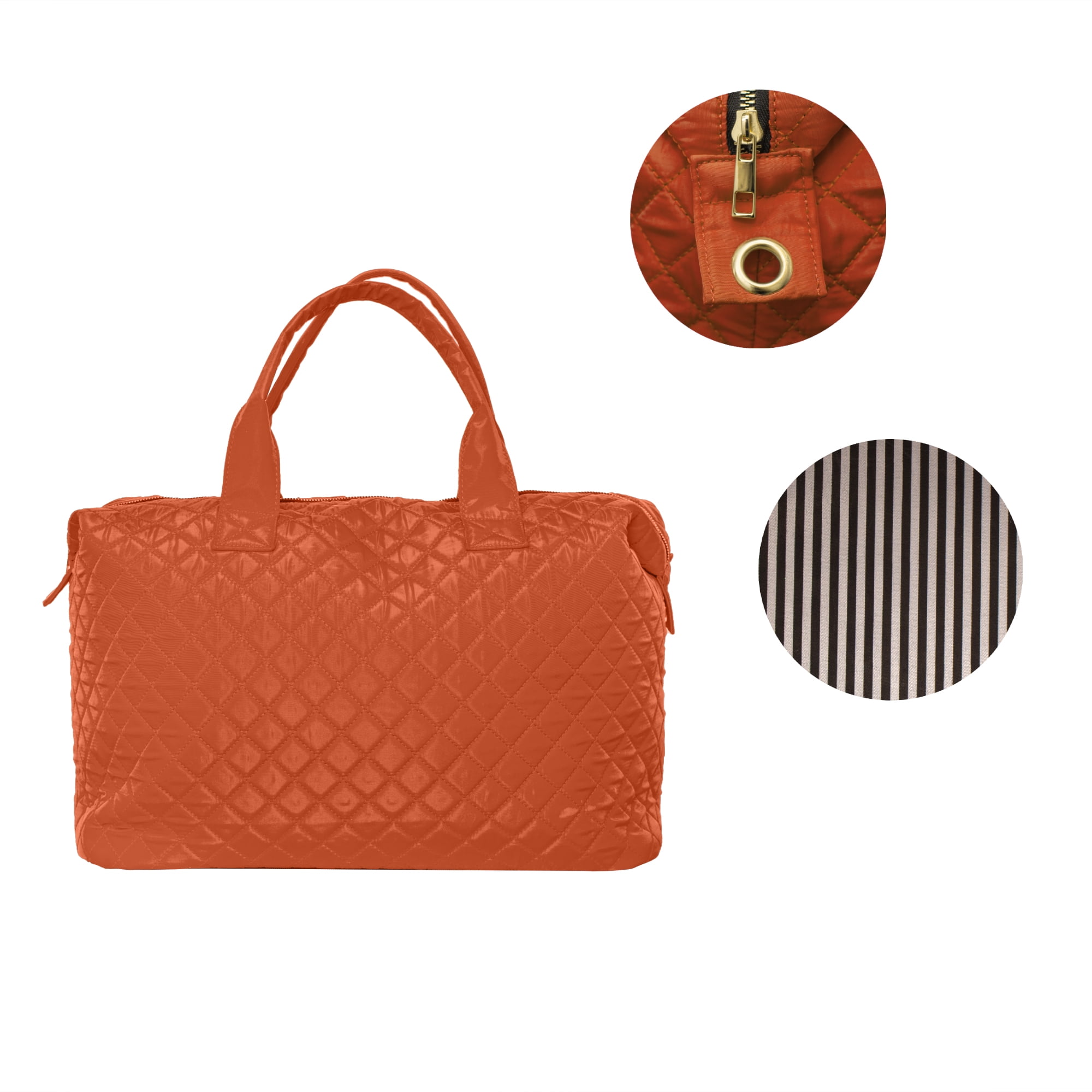 Alexis Bendel Rust Checkered Pattern Nylon Travel Duffle Tote Bag for Women