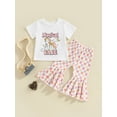thumbnail image 2 of Arvbitana Baby Girls Pants Set Short Sleeve Letters Horse Print T-shirt + Checkerboard Plaid Flare Pants Children Summer Clothes Outfits 2Pcs 0-3T, 2 of 8