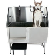 PawBest 50" Stainless Steel Pet Dog Grooming Bathtub Wash Station with Ramp, Faucet, Hoses and Loops