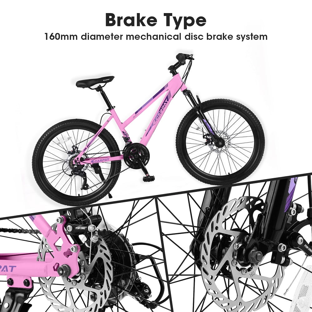 YDSM  24 inch Mountain Bike Shimano 21 Speeds with Dual Disc Brakes and 100mm Front Suspension Pink