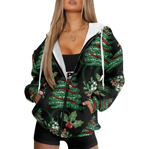 Vintage Christmas Sweatshirt Women'S Casual Striped Hooded Hoody Warm Pullover Long Sleeve Soft Streetwear Tops Oversized Hoodies for Women Green L