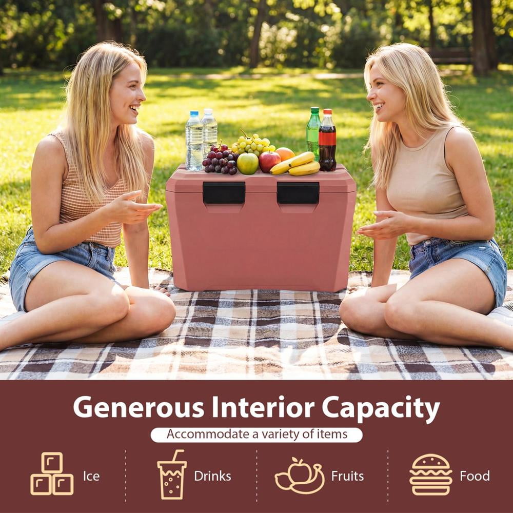 Topcobe Insulated Portable Cooler Hard Shell Ice Chest with 2 Cup Holders Bottle Opener and Drain Plug, Portable Water Cooler, Cooler with Wheels-Pink