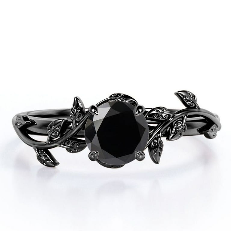 0.50 Carat Round Cut Lab Created Black Diamond Ring Leaf