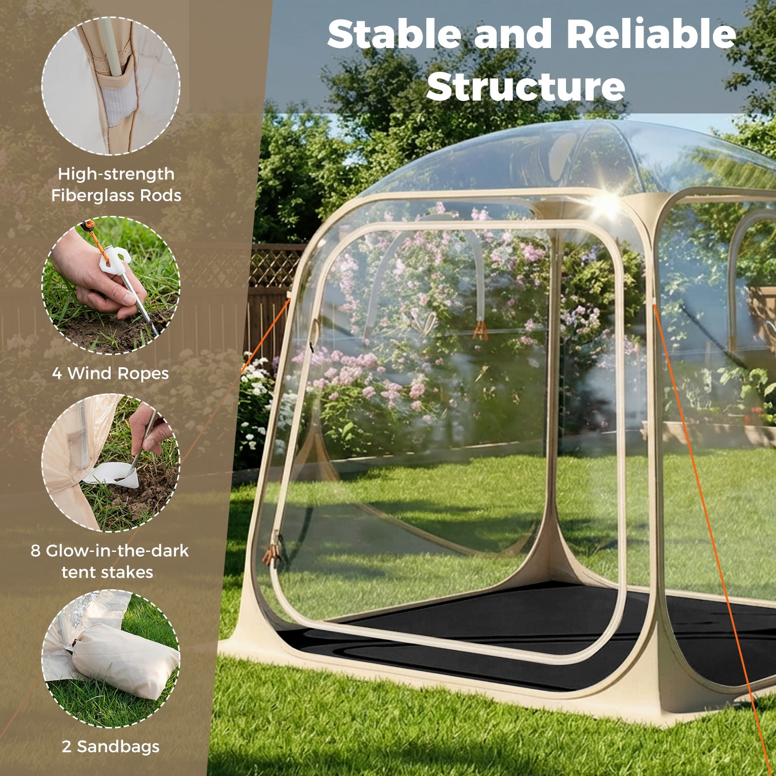 Gymax 7x7ft Clear Bubble Pop-Up Tent w/Sealed Floor Bag PVC Screen for 2-4 Persons