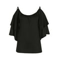 thumbnail image 4 of iHengLiXing Spring Tops for Womens Dressy Casual Women's Summer Printing Short Sleeve Strappy Cold Shoulder T-Shirt Tops Blouses Black XL, 4 of 6