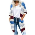 thumbnail image 1 of CEHVOM Cardigans à Rayures Imprimées Patchwork pour Femmes Manteau à Manches Longues Ouvert en Liquidation, 1 of 7