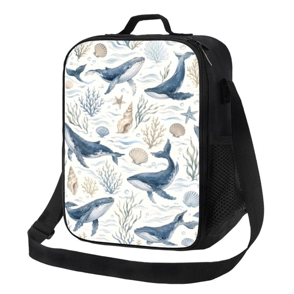 Whale Ocean Lunch Bag Insulated Thermal Lunch Box with Shoulder Strap & Handle for Women and Men