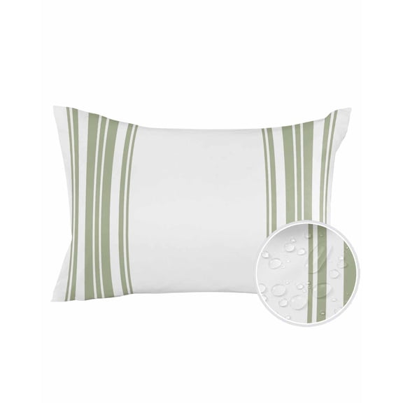 Outdoor Pillows Waterproof, Sage Green Striped Throw Pillows with Inserts Included, Stripes Farmhouse Modern Indoor Outdoor Decorative Lumbar Pillow for Bed/Couch/Patio 12"x20", 1Pcs