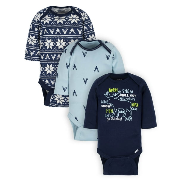Assorted Long Sleeve Onesies Bodysuits, 3Pack (Baby Boys)