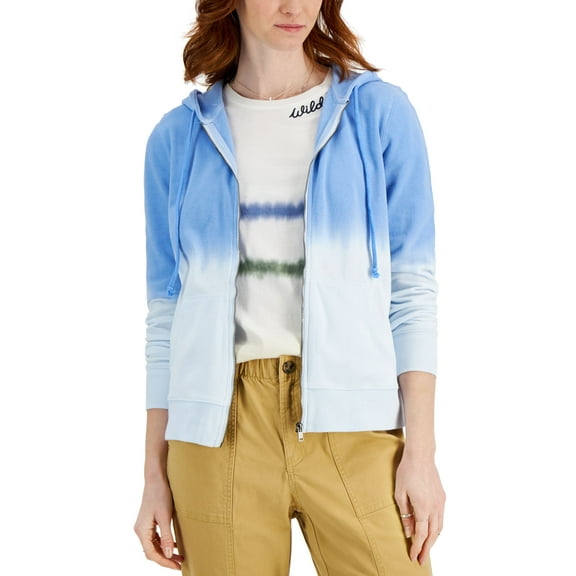 Style & Co Dip Dye Zip Front Hoodie Blue Dipdye XS