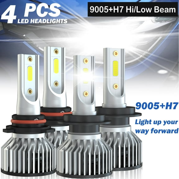 9005 H7 High Low Beam LED Headlight Bulbs with Fan Upgrade Replacement Combo 500% Brighter than Halogen 12000LM 100W 6000K 4pcs