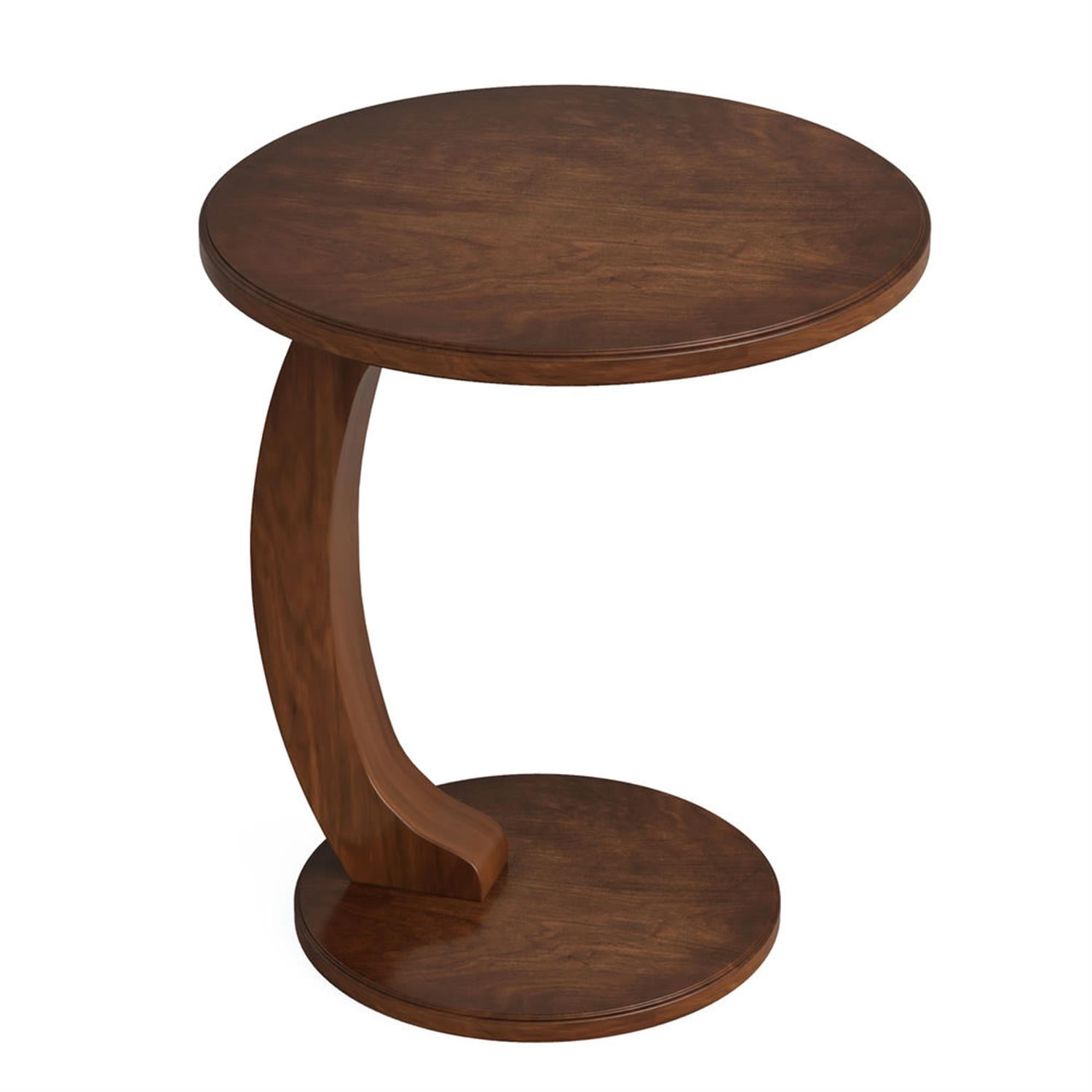 Demi Bonn Round Solid Wood Side Table, C-Shaped End Table Nightstand for Small Spaces, Living Room, Bedroom, Brown