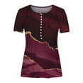 thumbnail image 5 of ICHUANYI Clearance Women's Summer V-Neck Print Casual Loose Top Short Sleeve Button Blouses Tops(Wine, L) ICHUANYI WER2023081013219, 5 of 5