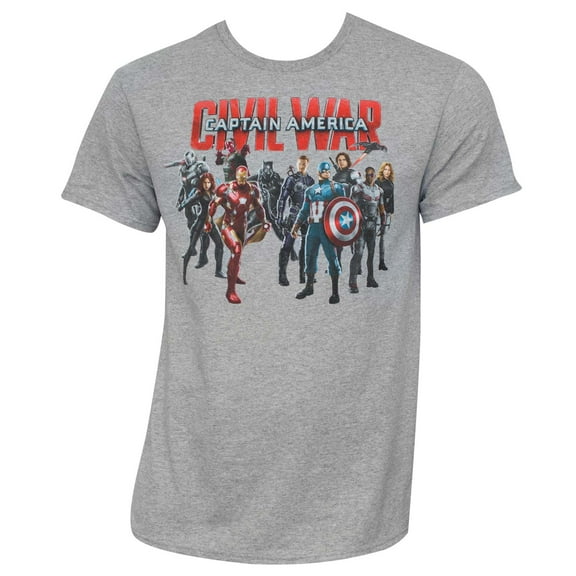 Captain America Civil War Group Shot Men's Heather Grey Shirt, XX-Large