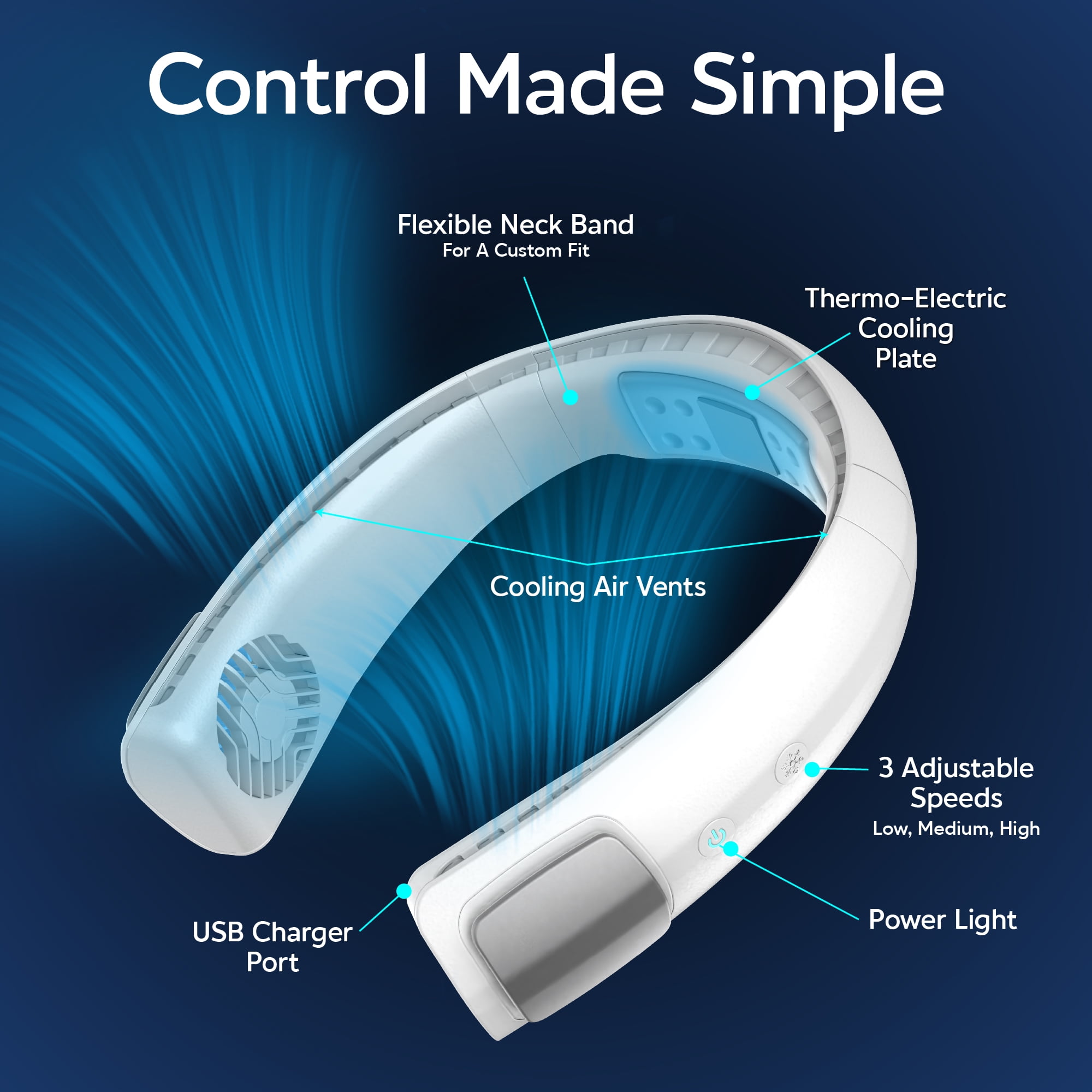 Arctic Air® Freedom® Touch Wearable Personal Air Cooler, USB Rechargeable, 3 Speeds
