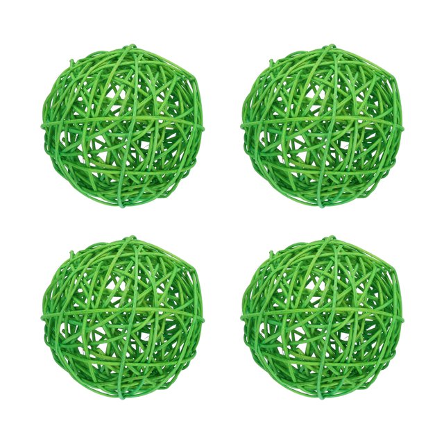 Unique Bargains 4 Pcs Wicker Rattan Balls 3.9 Inch Rattan Decorative Balls for Vase Fillers Craft Home Decor Grass Green