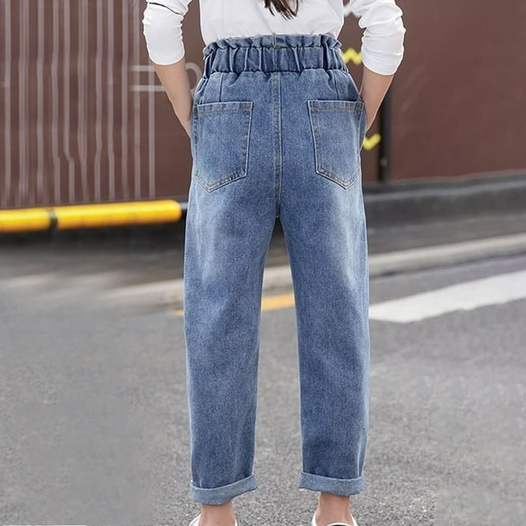 Girl's High Waisted Jeans Solid Jeans Casual Loose Denim Pants