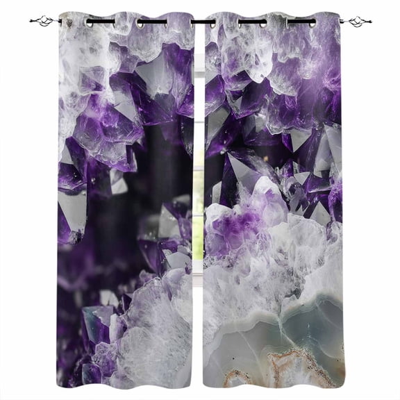Purple Black Geometric Blackout Curtains for Bedroom/Living Room, Thermal Insulated Kitchen Curtains, Modern Abstract Crystals Artwork Grommet Darkening Window Treatment Drapes 42"x84"x2