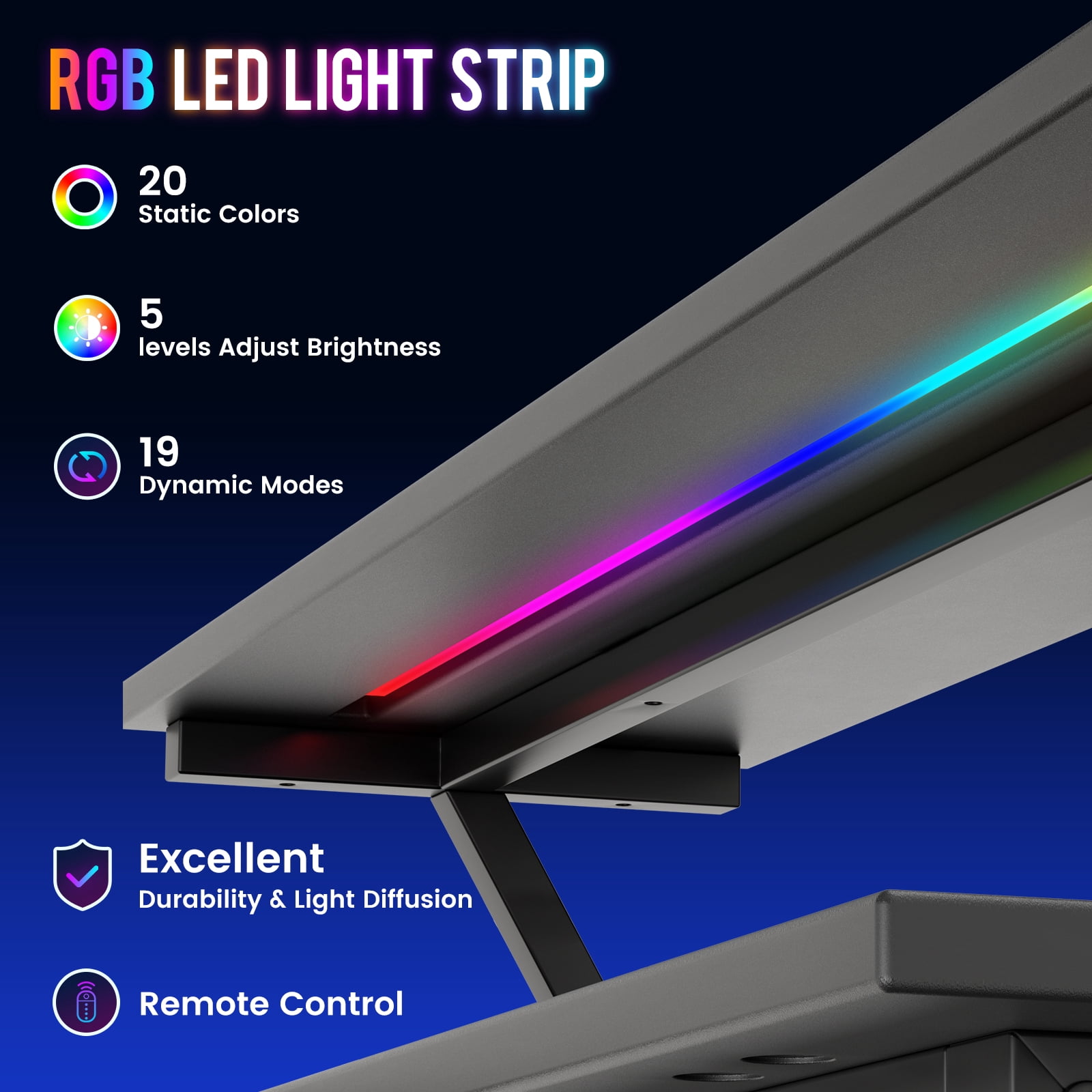 CLOUDREST PRO 42" L-Shaped Gaming Desk, Power Outlets & RGB LEDs, Black