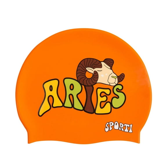 Sporti Zodiac Aries Silicone Swim Cap, Snug Fit, Contoured, Latex-Free