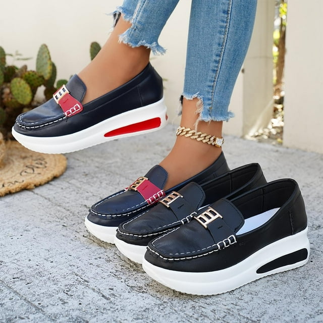 Sentmoon Sandal Womens Flats Women's Spring/Summer Fashionable Casual Versatile Solid Colo Wedge Heels Shoes