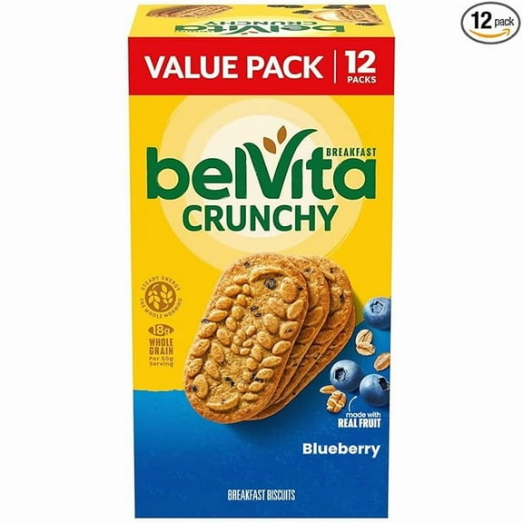 1x belVita Blueberry Breakfast Biscuits, Value Pack, School Snacks, 12 Packs (4 Biscuits Per Pack)