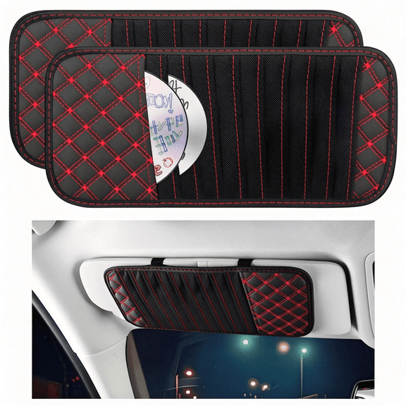 RIONIMA 2 PCS Car Visor CD Holder,Large Capacity Vehicle Visor Organizer with 10 DVD Storage Sleeves,CD or DVD Visor Holder Organizer Cases for Car Truck SUV,Car Accessories (Red)
