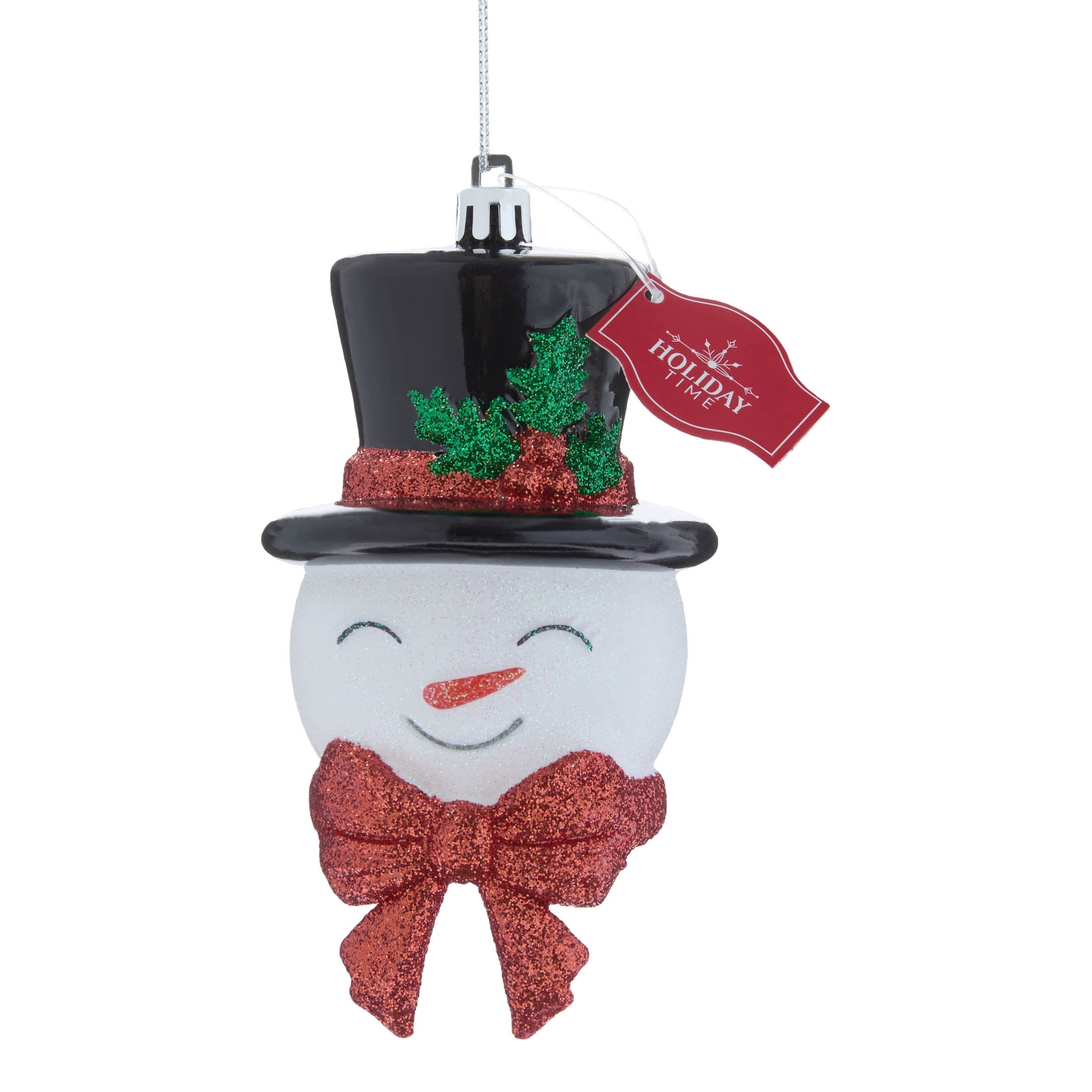 Red/White/Black Glitter Snowman Head Christmas Ornament, 4.8", by Holiday Time
