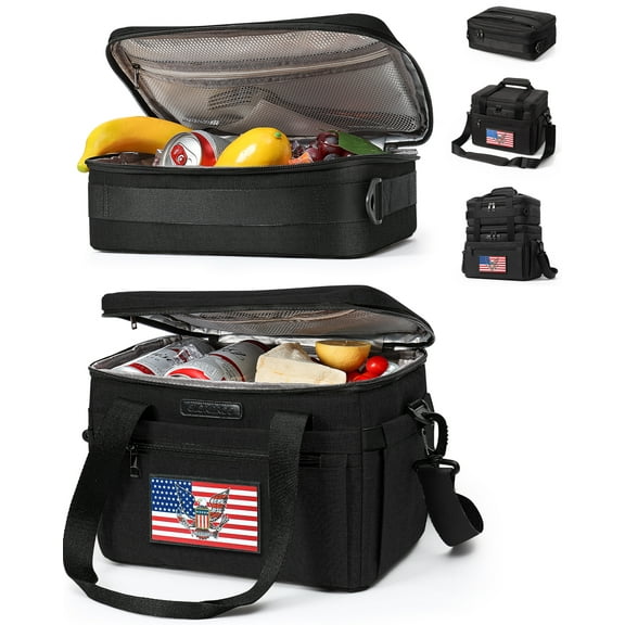 Large Lunch Bag Box for Men - 3 in 1 Cooler Bag Large Insulated Removable Double Deck Leak-Proof Lunch Box for Work Outdoor Picnic