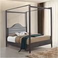 thumbnail image 3 of Full Size Canopy Bed with Upholstered Headboard, Brown Wood Frame Bedroom Furniture, Classic Canopy Design, 3 of 5