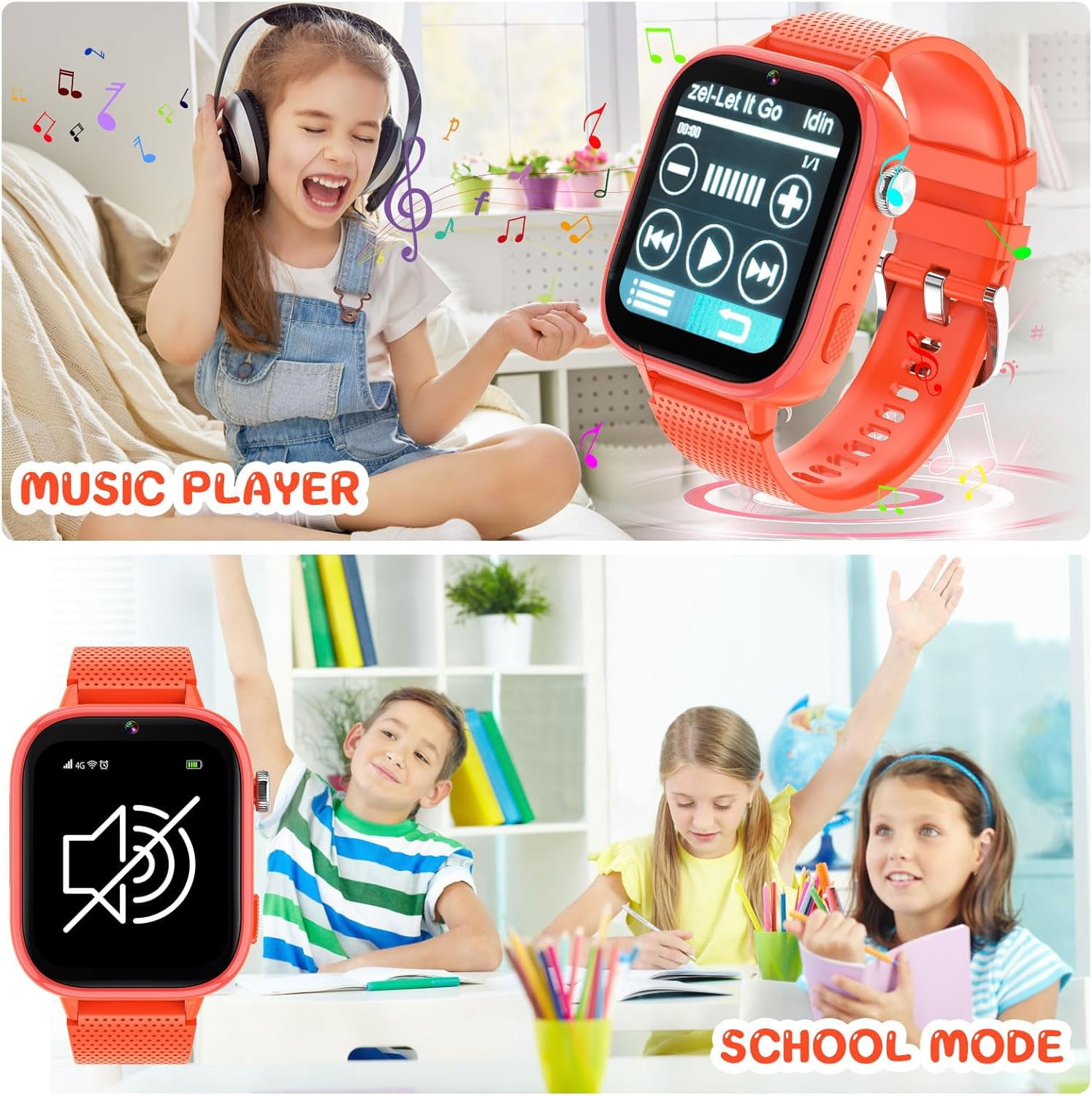 SHANNA 4G Kids Smart Watch GPS Tracker - Smartwatch with 2-Way Call Video Calling Voice Chat SOS Class Mode Pedometer Puzzle Games Wi-Fi Touch Screen Alarm Clock Smartwatches for Boys Girl, Orange