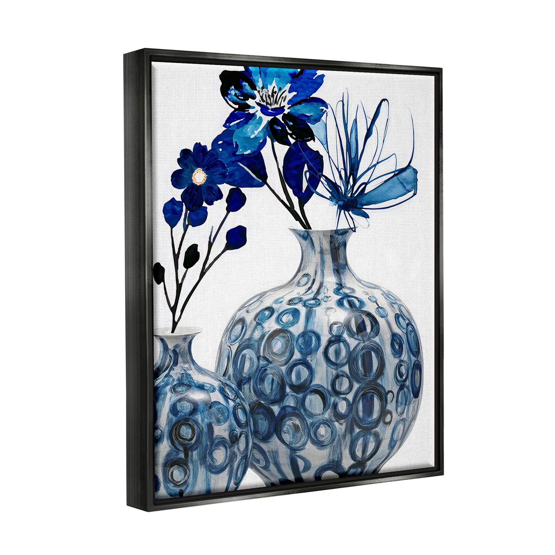 Modern Blue Floral Ornate Vase Botanical & Floral Graphic Art Jet Black Framed Art Print Wall Art