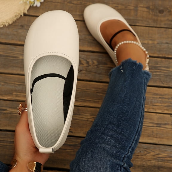 OKBOP Women's Faux Leather Ballet Flats, Round Toe Sleek Design