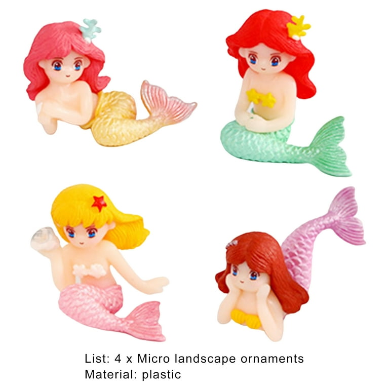 Farfi 4Pcs Little Mermaid Figurines Cartoon Character Anti fade Vivid Mini Aquarium Fish Tank Little Mermaid Ornaments for Desktop Mix Color