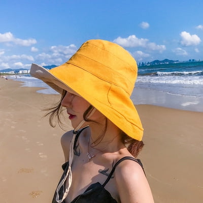SikaFu Hat Female Korean Version Versatile Double -Sided Holiday Hat Sunscreen UV Big -Edged Covered Face, Japanese Fisherman Hat Female Summer
