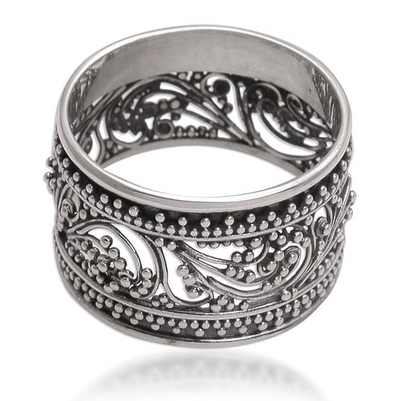 NOVICA Sterling silver band ring, 'Merajan Majesty'