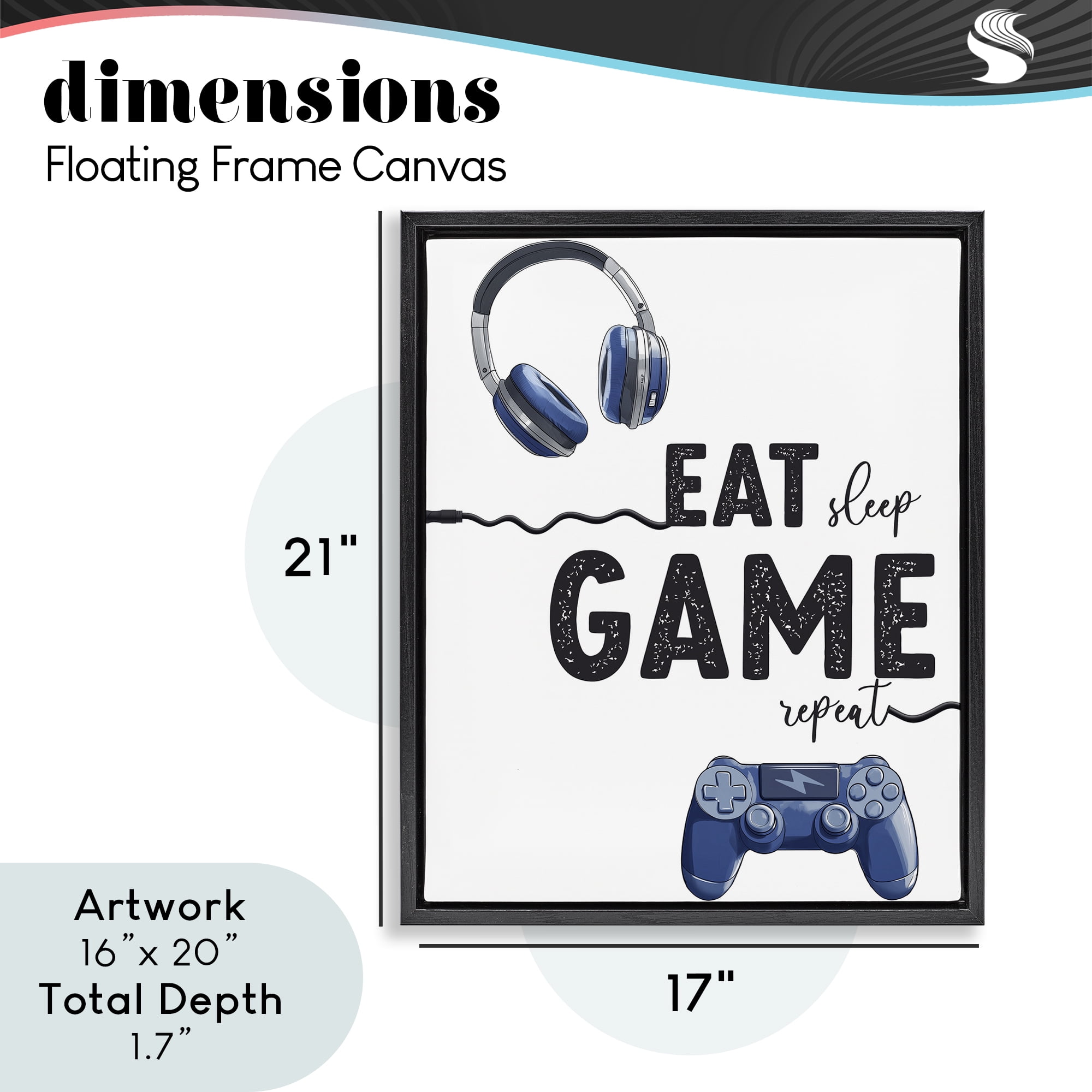 Eat Sleep Game Lifestyle Black Framed Floater Canvas Wall Art, design by Christine Simpson Art