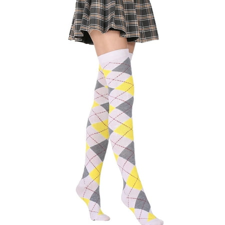 

Fanvereka Women Thigh High Socks Classic Argyle Print Over The Knee Stockings Costume Accessory