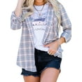 thumbnail image 3 of TWY Women Plaid Print Shirt Button Hoodie Pockets Outwear, 3 of 4