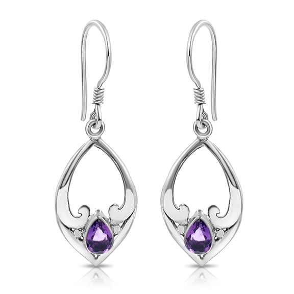 Besheek Sterling Silver and Purple Amethyst Marquis Dangle Earrings