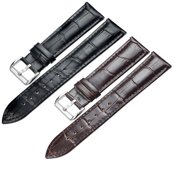 Rosnek Genuine Leather Watch Strap Stainless Steel Buckle Butterfly Clasp Watch Band 18mm 20mm