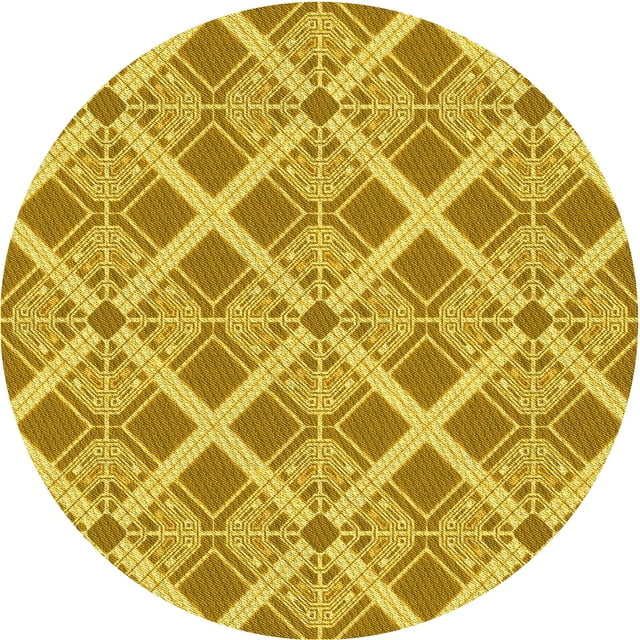 Ahgly Company Machine Washable Indoor Round Transitional Bright Gold Yellow Area Rugs, 4' Round