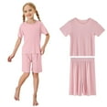 thumbnail image 2 of BOOMNY Child Girls Pajamas Sets 2 Peice Soft Short Sleeve Sleepwear Tops Shorts Pjs Set for Kids Cozy Loungewear Homewear, 2 of 6