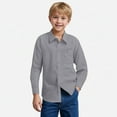 thumbnail image 2 of 5T-10Y Boys' Stretch Long Sleeve Button Down Toddler Dress Shirt Free Uniform Shirt with Chest Pocket Solid Blouses, 2 of 9
